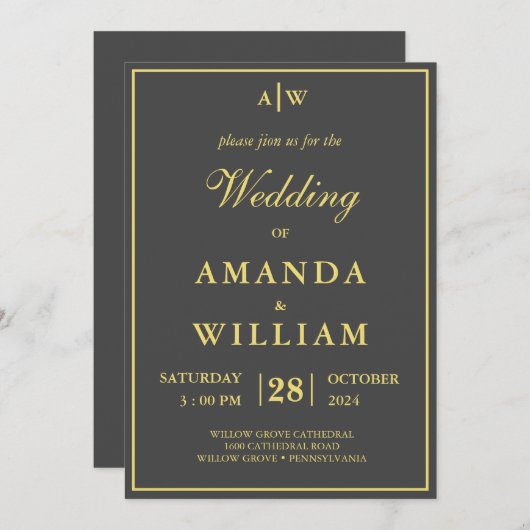 Editable moderne Minimalistisch Suite gold Wedding Einladung (Vorne/Hinten)
