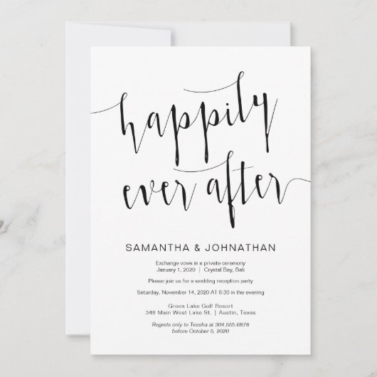 Editable moderne Schwarze Schrift, Hochzeitsfeier Einladung (Vorderseite)