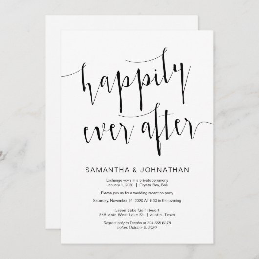 Editable moderne Schwarze Schrift, Hochzeitsfeier Einladung (Vorne/Hinten)