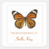 Editable Monarch Butterfly Buchzeichen Quadratischer Aufkleber (Vorderseite)