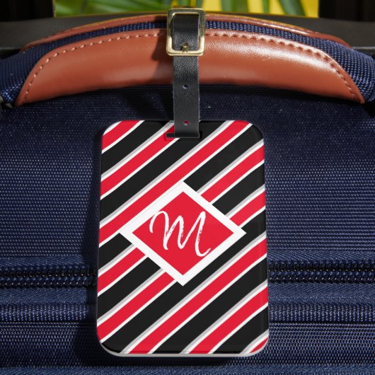 Editable - Monogram, Initial Red White Black Gepäckanhänger (Vorderseite Insitu 2)