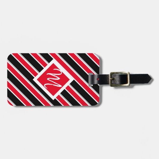 Editable - Monogram, Initial Red White Black Gepäckanhänger (Vorderseite horizontal)