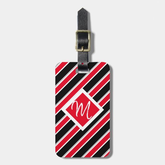 Editable - Monogram, Initial Red White Black Gepäckanhänger (Vorderseite vertikal)