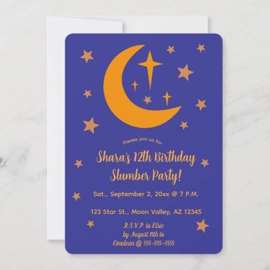 Editable Moon and Stars Slumber Party Einladung (Vorderseite)