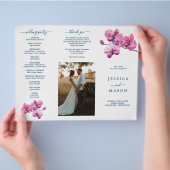 Editable Moth Orchid Trifold Wedding Program Flyer (Hand)