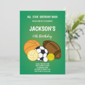 Editable Multi-Sport-Party Einladung für Jungen (Stehend Vorderseite)