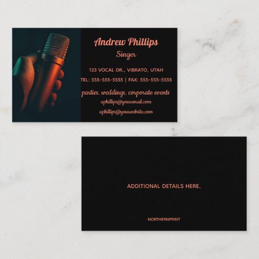 Editable Musicians Microphone Foto Visitenkarte (Vorne/Hinten)