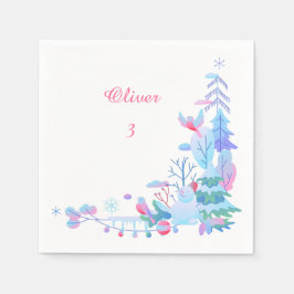 Editable Name & Age Napkins | Winter Woodland Baby Serviette