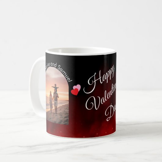 Editable Name Family Photo Valentine's Kaffeetasse (Vorderseite Links)