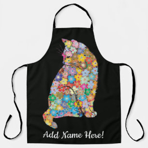 Editable Name Floral Mandala Cat Lover Schürze