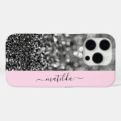 EDITABLE Name Glitzer Bokeh graphit & baby pink Case-Mate iPhone Hülle (Rückseite (Horizontal))