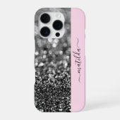 EDITABLE Name Glitzer Bokeh graphit & baby pink iPhone Hülle (Rückseite)