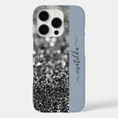 EDITABLE Name Glitzer Bokeh graphite & dusty blue Case-Mate iPhone Hülle (Rückseite)