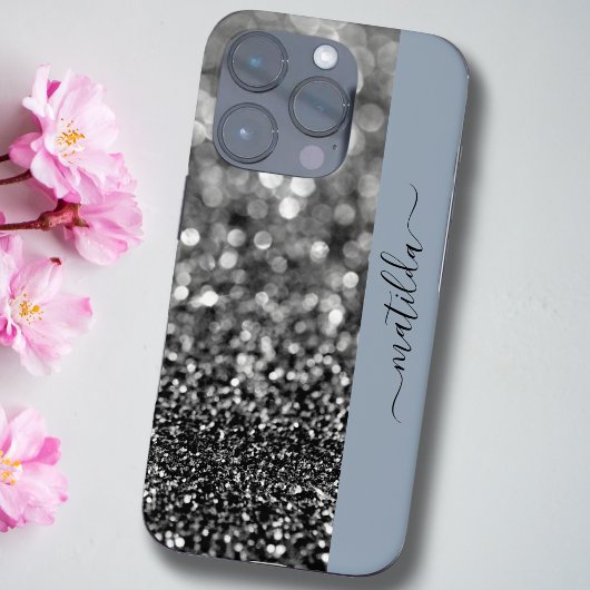 EDITABLE Name Glitzer Bokeh graphite & dusty blue Case-Mate iPhone Hülle