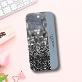 EDITABLE Name Glitzer Bokeh graphite & dusty blue Case-Mate iPhone Hülle