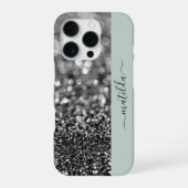 EDITABLE Name Glitzer Bokeh graphite & sage green iPhone Hülle (Rückseite)