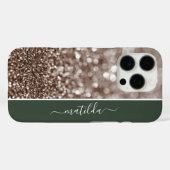 EDITABLE Name Glitzer Bokeh Kupfer und tiefgrün Case-Mate iPhone Hülle (Rückseite (Horizontal))
