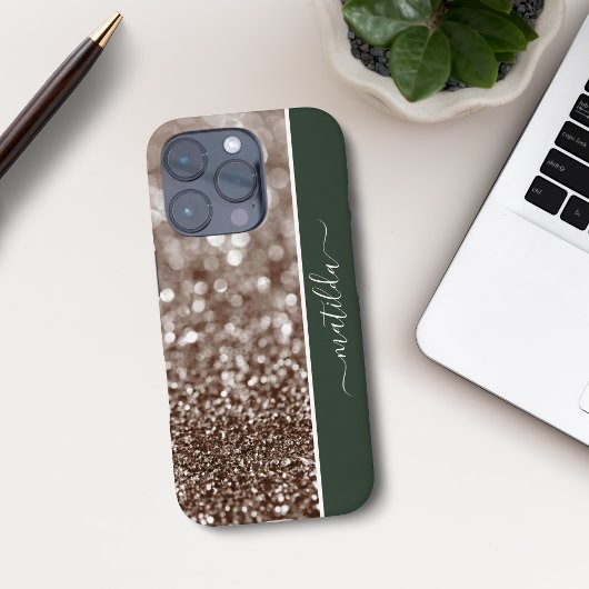 EDITABLE Name Glitzer Bokeh Kupfer und tiefgrün Case-Mate iPhone Hülle