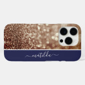 EDITABLE Name Glitzern Bokeh Rose gold & reich bla Case-Mate iPhone Hülle (Rückseite (Horizontal))