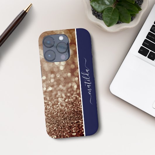 EDITABLE Name Glitzern Bokeh Rose gold & reich bla Case-Mate iPhone Hülle