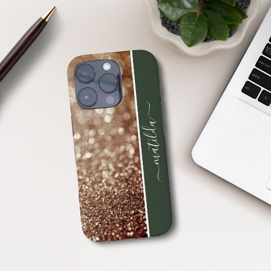 EDITABLE Name Glitzern Bokeh Rose Gold & Tiefengrü Case-Mate iPhone Hülle