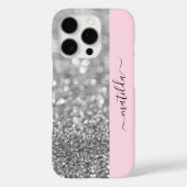 EDITABLE Name Glitzern Bokeh silber & baby pink Case-Mate iPhone Hülle (Rückseite)