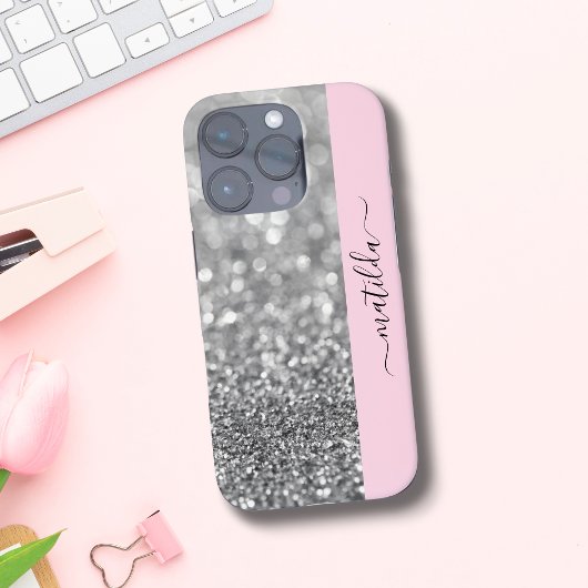 EDITABLE Name Glitzern Bokeh silber & baby pink Case-Mate iPhone Hülle
