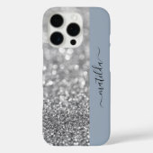 EDITABLE Name Glitzern Bokeh silber & staubblau Case-Mate iPhone Hülle (Rückseite)