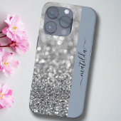 EDITABLE Name Glitzern Bokeh silber & staubblau Case-Mate iPhone Hülle