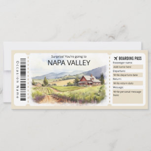 Editable Napa Valley Flugzeug Ticket, Kalifornien Einladung