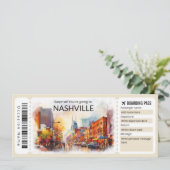 Editable Nashville Flugzeug Ticket, Tennessee Trip Einladung (Stehend Vorderseite)