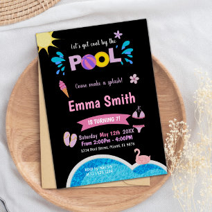 Editable Neon Splash Summer Swim Party laden Einladung