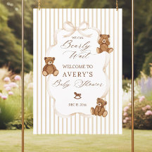 Editable Neutral Teddy Bear Baby Shower SIGN