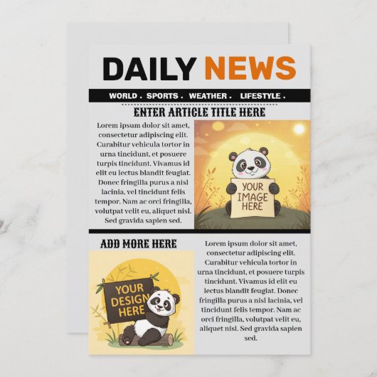 Editable Newspaper Article Template Einladung (Vorne/Hinten)