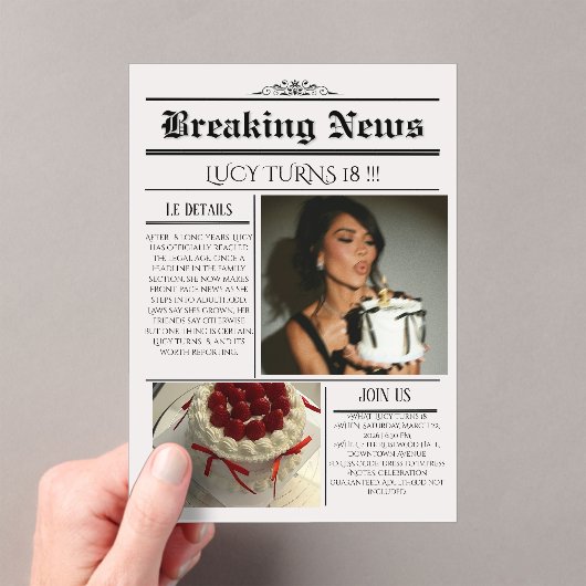 Editable Newspaper Birthday Invitation Template  Acryleinladungen (Insitu (Handheld))