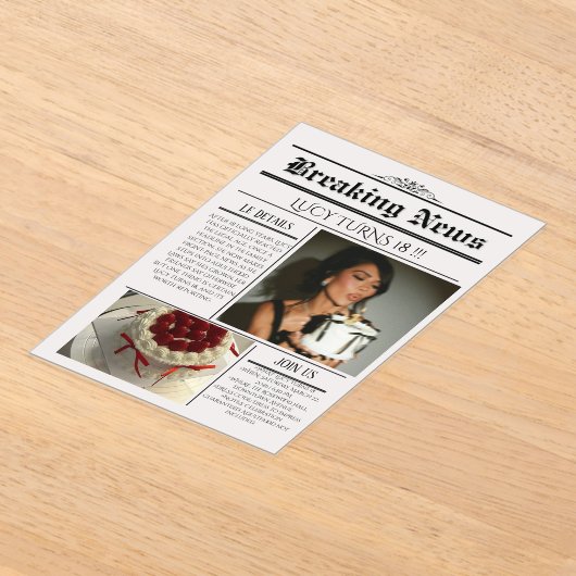 Editable Newspaper Birthday Invitation Template  Acryleinladungen (Ablage )