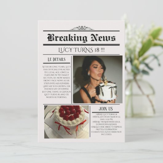 Editable Newspaper Birthday Invitation Template  Einladung (Stehend Vorderseite)