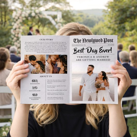 Editable Newspaper Wedding Program Folded Template Flyer