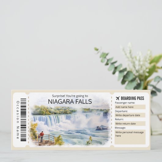 Editable Niagara Falls Ticket Trip Einladung (Stehend Vorderseite)