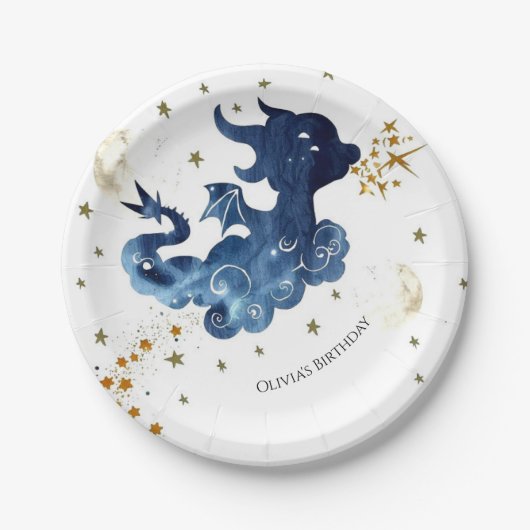 Editable Niedlich Dragon Birthday Pappteller (Vorderseite)