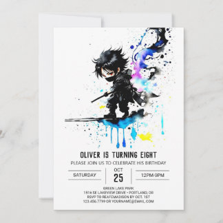 Editable Niedlich Ninja Boy Digital Geburtstag Einladung