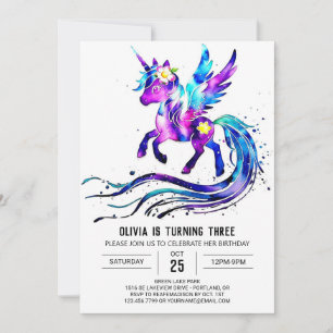 Editable Niedlich Unicorn Digital Geburtstag Einladung