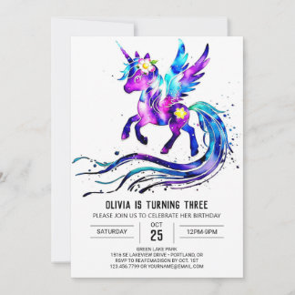 Editable Niedlich Unicorn Digital Geburtstag Einladung