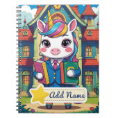 Editable Niedlich Unicorn School Notebook Notizblock (Vorderseite)