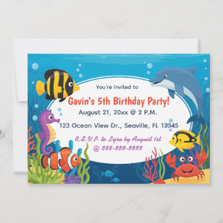 Editable Ocean Creatures Birthday Einladung