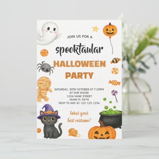 Editable Old Style Halloween Einladung (Stehend Vorderseite)