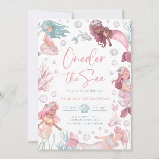 Editable Onethe Sea Mermaid Einladung (Vorderseite)