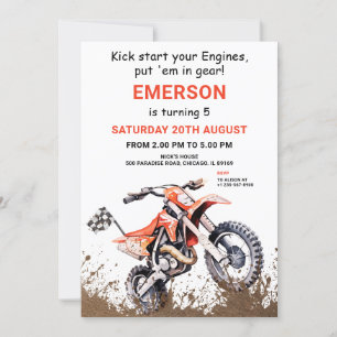 Editable Orange Dirt Bike Einladung zum Geburtstag