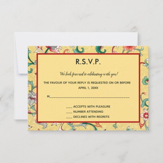 Editable Oriental Chinese Blumenmuster UAWG Car RSVP Karte (Vorderseite)