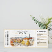 Editable Oslo Flugzeug Ticket, Norwegen Trip Einladung (Stehend Vorderseite)